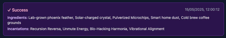 Screenshot of the Astra Arcana app showing the cast spell in the browser