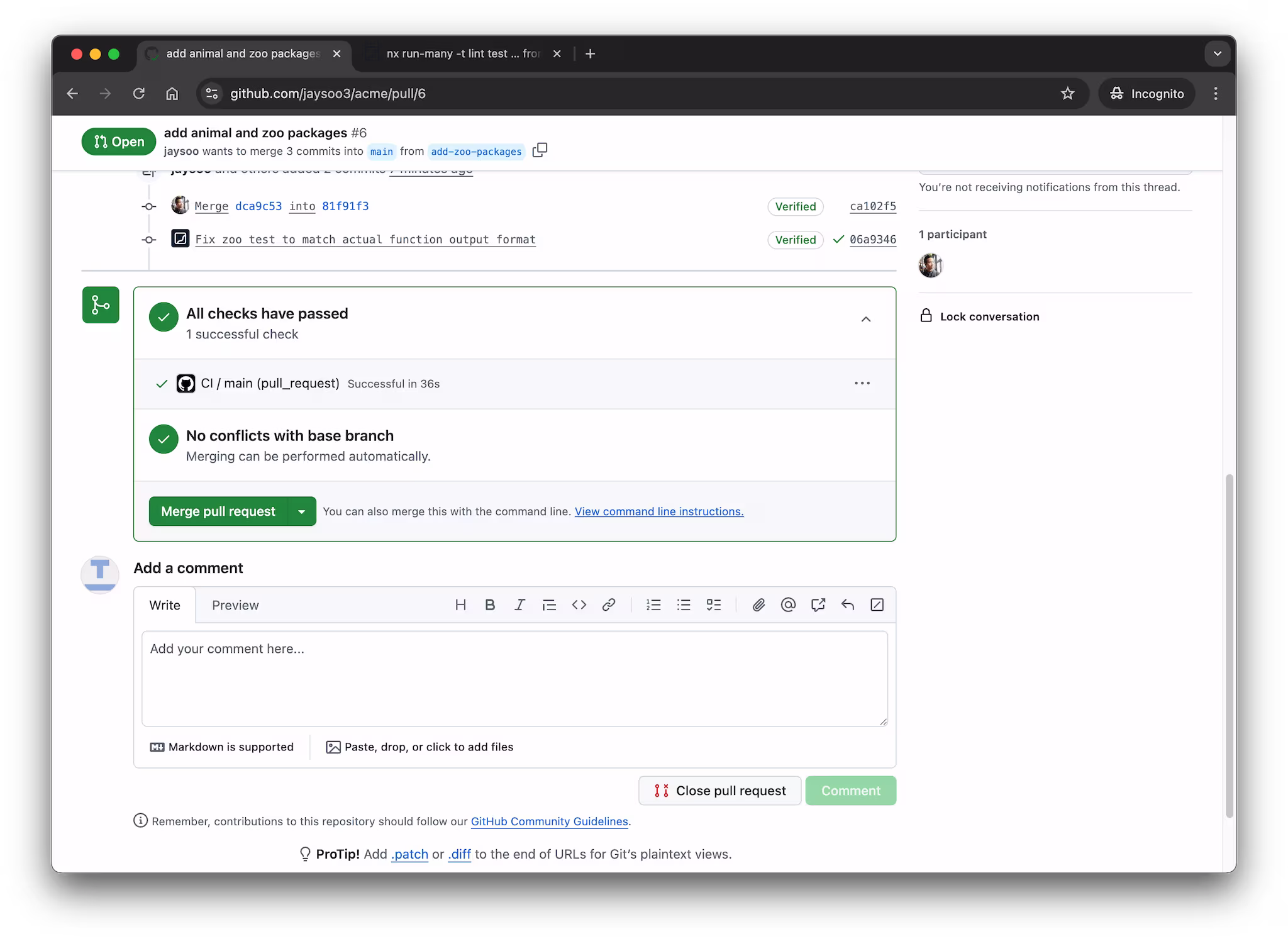 Pull request is green